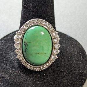 Joseph Esposito Sterling Turquoise Cubic Zirconia HALO Ring Size 8